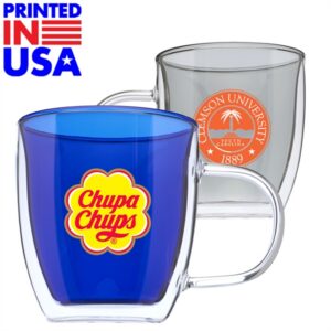 10 oz. Double Wall Glass Coffee Mug w/ Custom Logo Cups