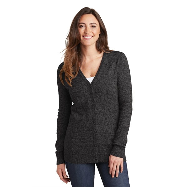 Port Authority Ladies Marled Cardigan Sweater.