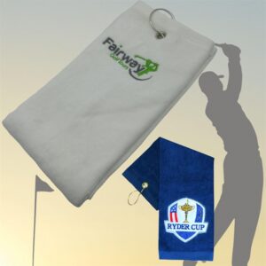 100% Cotton Embroidered Golf Towel w/ Carabiner 15.5"x 26.5"