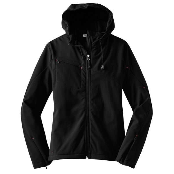 Port Authority Ladies Textured Hooded Soft Shell Jacket.