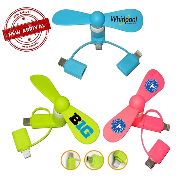 USB Mini fan with 3 in one connector with USB Type C