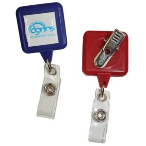 Square Badge Reel w/ Custom Imprint & Alligator clip