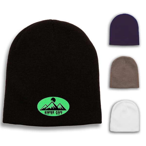 Economy Knit Beanie w/ Custom Embroidery Winter Skull Cap