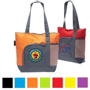 Two-Tone Grocery Tote Bag Polyester Canvas w/Zip & Side Mesh
