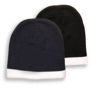 Acrylic Beanie Lined knit w/ Custom Embroidery Two Tone Cap