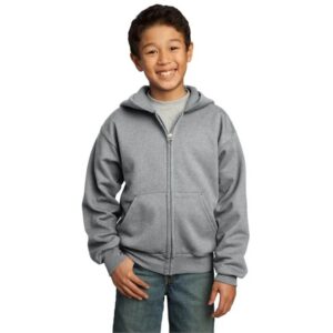 Port & Co Youth Core Fleece Full-Zip Hooded Sweatshirt.