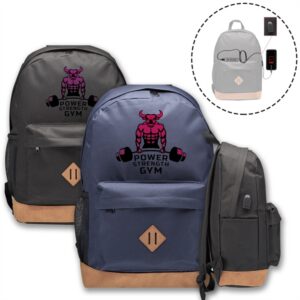 USB Port Laptop Backpack w/ Side Mesh & Fabric Pocket