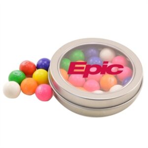 Round Metal Tin with Lid and Gumballs