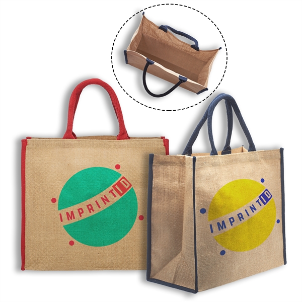 Eco Friendly Jute Bags w/ Colored Handles & Accents Tote