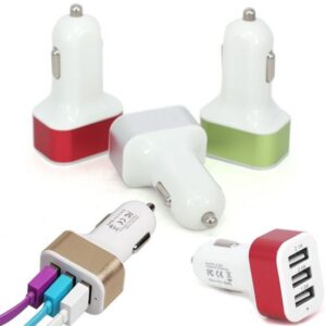 3-port USB car charger 2.1 Amp fast charging cable