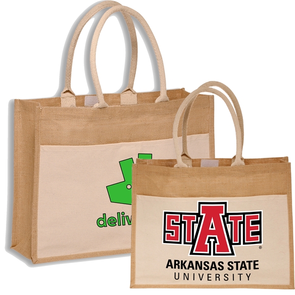 Large Grocery Jute Tote Bags w/ Front Pocket
