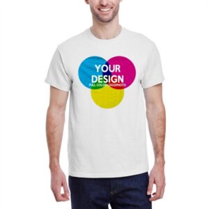 3-PC Low Min Gildan 5.3 oz Full Color White Cotton T Shirt