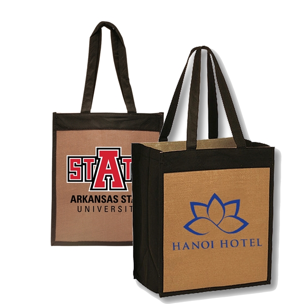 Convention Laminated Jute Tote Bag w/ Black Panels