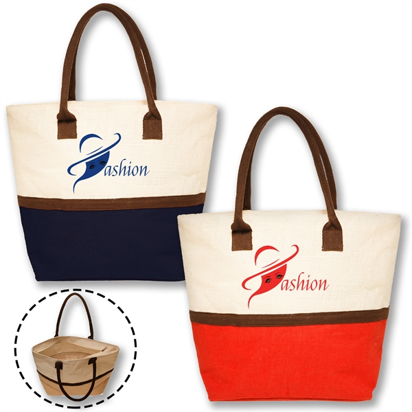 Eco-Friendly Beach Jute Tote Bag w/ Zipper