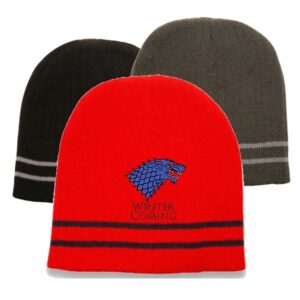 Acrylic Solid Color Beanie w/ Knit stripe