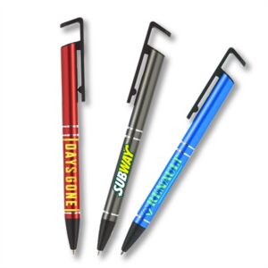 USA Printed Metal Pen w/ Silver Accents & Phone Stand